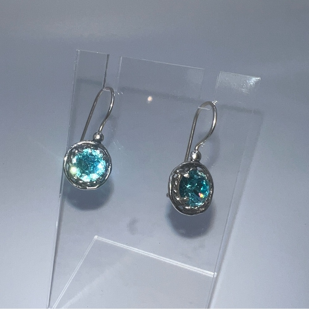 925 Silver Aqua Colored Dangle Glass Earrings